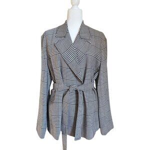 Emanuel Ungaro Wrap Blazer Jacket Women's size 14 Houndstooth Wool Blend Plaid